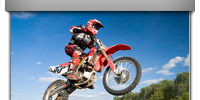 A graphic that shows a man riding a dirt bike